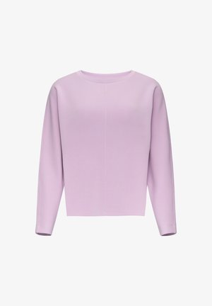 Lila dolgim rukavom, narejena iz mehkega materiala, s krožnim izrezom in stranskimi šivi, sproščenega kroja in minimalističnega dizajna.