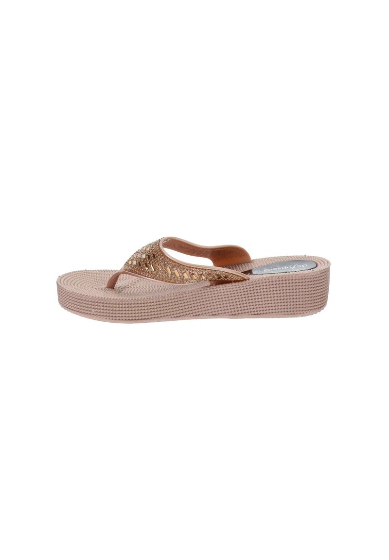 Infradito rosa con suola in gomma testurizzata, dotate di un cinturino glitterato e una soletta liscia, progettati per un uso casual.