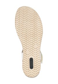 Chaussure blanche avec une semelle en caoutchouc beige texturé. Présente un motif en chevrons et un logo "remonte" en noir. Taille indiquée comme 37.