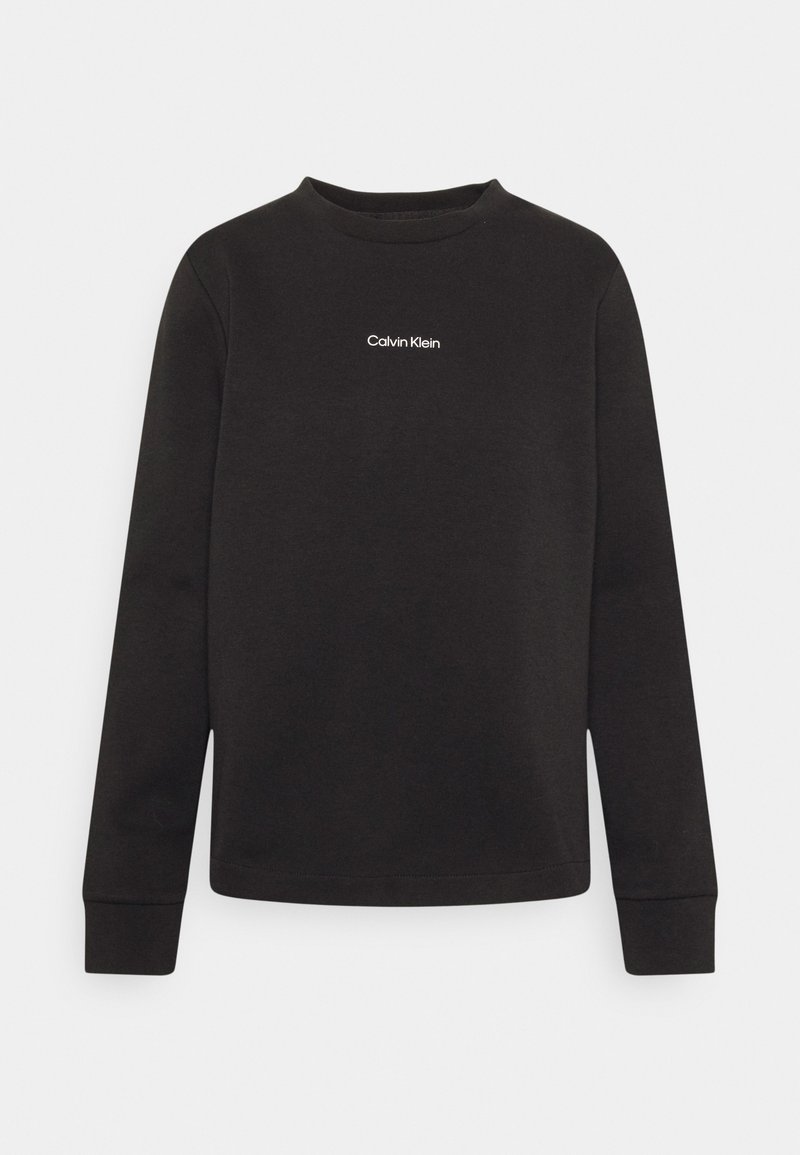 Černá mikina z bavlněné směsi s kulatým výstřihem a dlouhými rukávy, s bílým logem „Calvin Klein“ na přední straně.