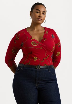 Lauren Ralph Lauren Woman BELTING PRINT JERSEY SURPLICE TOP - Langærmet T-shirt - red multi