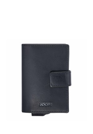 Schwarzes Lederetui mit Druckknopfverschluss und geprägtem "JOOP!"-Logo auf der Vorderseite.