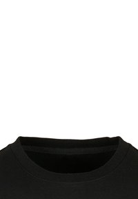 Schwarzes Baumwoll-T-Shirt mit Rundhalsausschnitt und kurzen Ärmeln. Der Stoff wirkt glatt und hat eine normale Passform ohne sichtbare Akzente.