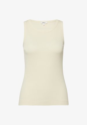 Débardeur sans manches crème à côtes avec encolure ronde, ourlet droit et étiquette s.Oliver à l'intérieur du col, taille 36.