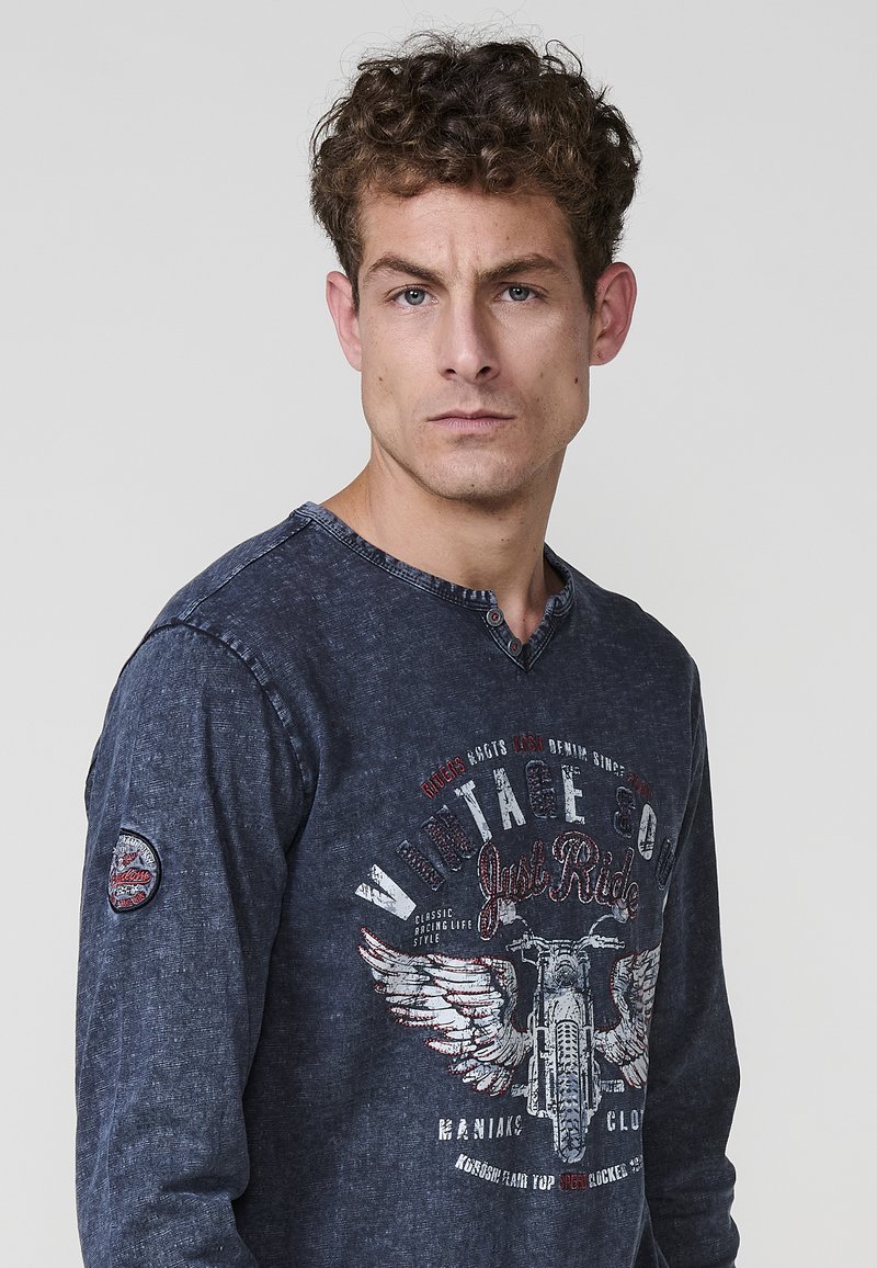 Camicia A Maniche Lunghe Uomo Moto Biker, Teschio E Ali, Vintage, Nero/grigio/khaki, Neverless