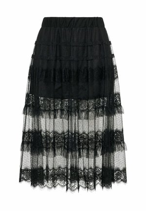 Ulla Popken, TIERED LACE ELASTIC WAIST MAXI SKIRT - Falda larga - black