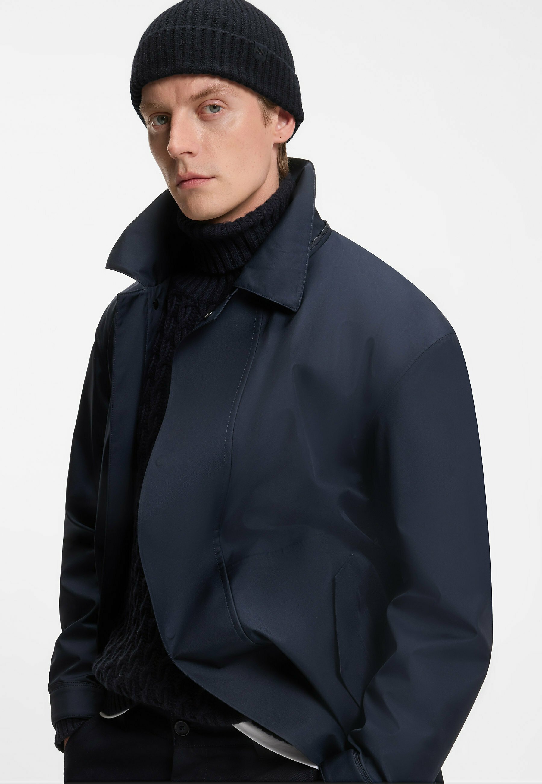 BOSS Bonnet Flavio Pour Homme - Laine Vierge - Bleu Foncé / Noir