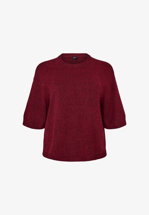 Zizzi, LOCKER SITZENDE STRICKSHIRT MIT KURZEN ÄRMELN - T-shirts basic - rot