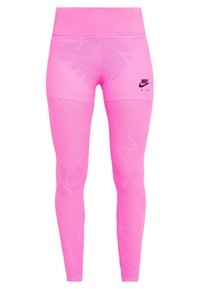 Jasnoróżowe legginsy Nike Air z siateczkową teksturą i wysokim pasem, z czarnym logo Nike Air na górnej części uda.