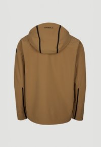 Brązowa kurtka z kapturem Brown O'Neill z czarnym pionowym paskiem na kapturze i rękawach, pokazana od tyłu na jednolitym tle.