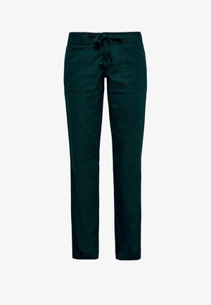 Pantalon vert foncé à coupe droite avec poches plaquées à l'avant et taille à cordon en tissu, conçu pour un usage décontracté.