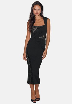 Lipsy, SQUARE NECK LACE SCULPTING BODYCON MIDI DRESS - Shift dress - black