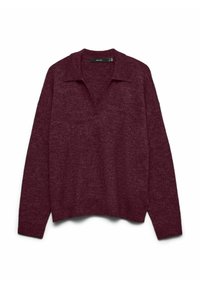Maglione a maglia bordeaux con scollatura a colletto, maniche lunghe, polsini e orlo a coste. Texture morbida con un fit rilassato.