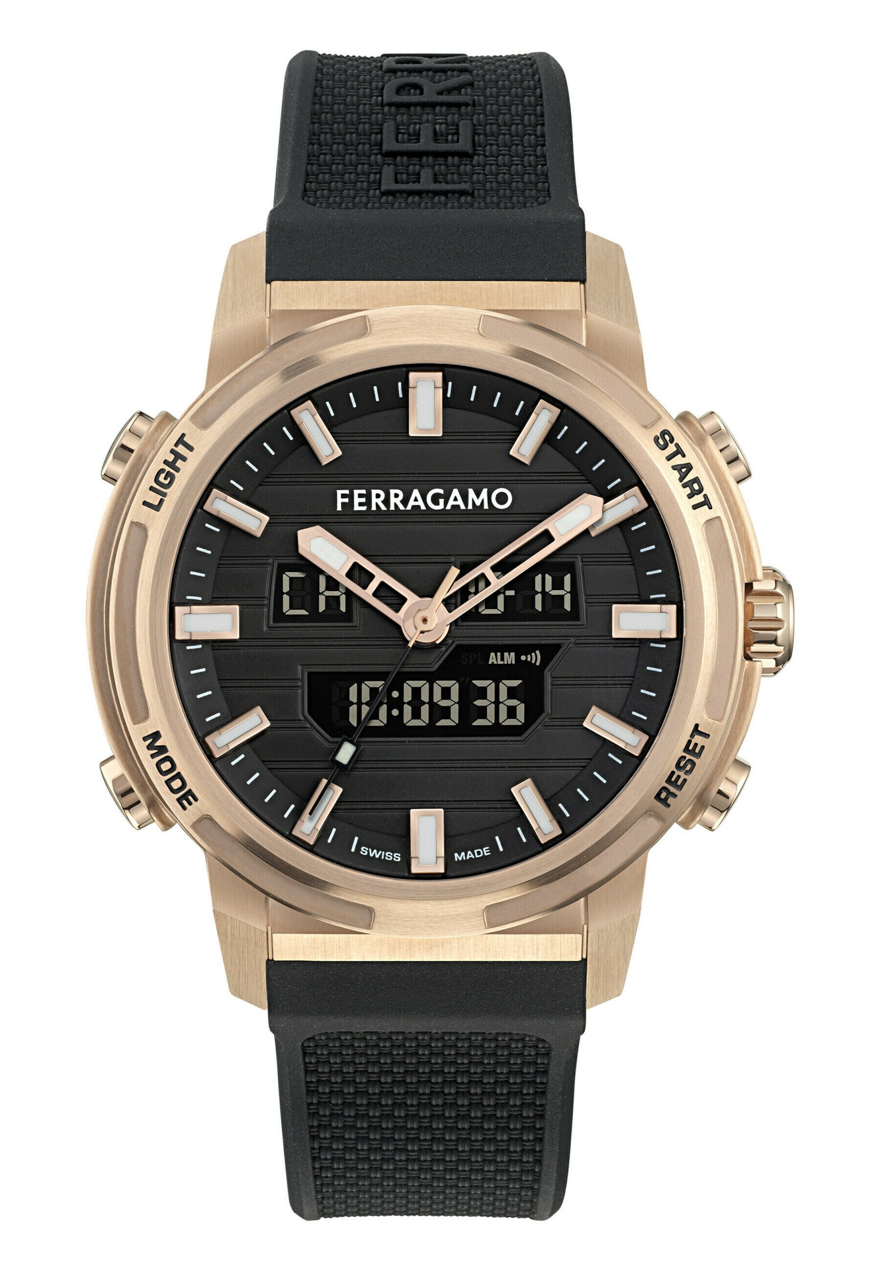 SALVATORE FERRAGAMO 스포츠 아나디짓 디지털 시계 골드 블랙