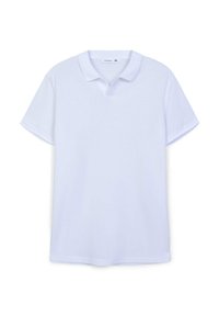 Polo bianco realizzato in cotone, con colletto, maniche corte e patta con tre bottoni. Tessuto morbido con vestibilità casual.