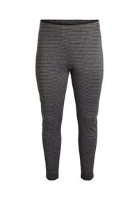 Melnbaltas houndstooth raksts legingas ar pieguļošu dizainu un stiepjamā jostasvieta, kas izgatavotas no mīksta, viegla auduma.