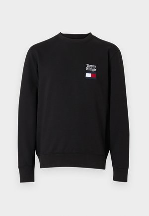 Felpa nera in cotone, con scollo rotondo e maniche lunghe. Dettagli notevoli includono un logo ricamato e una toppa tricolore.