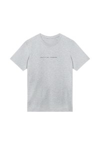 Gray cotton t-shirt with short sleeves, featuring a round neckline and centered text: "KNUT & JAN | HAMBURG" in black print.