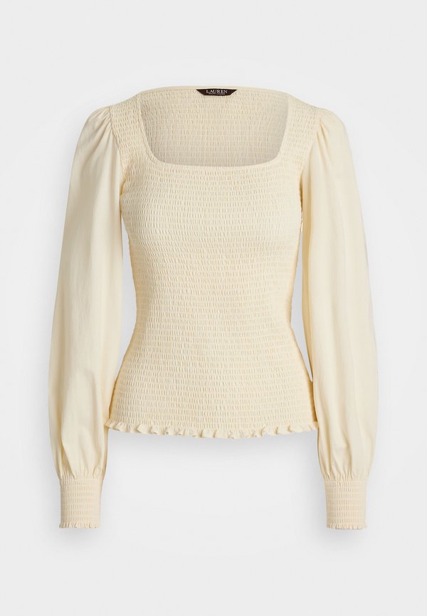 SMOCKED JERSEY BLOUSON SLEEVE TOP - Long sleeved top - mascarpone cream2