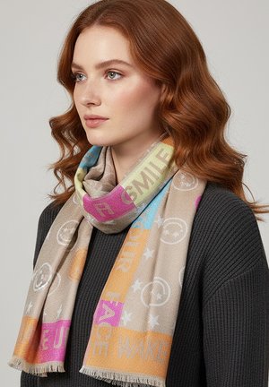 Faera, MODISCHER SCHAL SMILEY STERNENMUSTER SPRUCH LEICHT - Scarf - beige