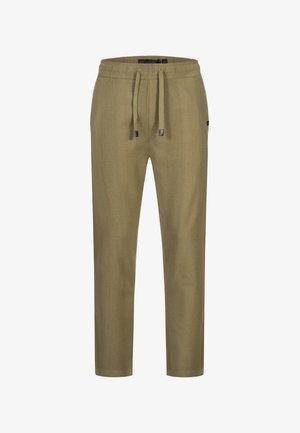 Olijfgroene joggerpants met een elastische tailleband, een trekkoordsluiting en een textuurstof. Voorzien van zwarte hardwareaccenten.