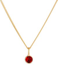 Collana in oro con pendente rotondo in cristallo rosso, dalla finitura liscia e design semplice ed elegante.