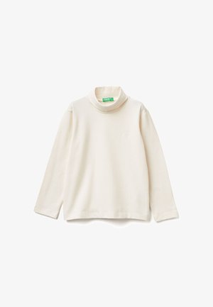 Maglione a collo alto in morbido tessuto crema, con maniche lunghe, una vestibilità rilassata e un piccolo logo sul davanti.