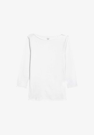 Witte langetermijn t-shirts met een brede, afgeronde halslijn en een aansluitend lichaam. Heeft een rechte, ongekunstelde zoom en een zachte, gladde textuur.