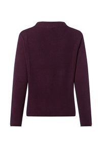 Langärmliger, einfarbiger, dunkel-lila Pullover aus strukturiertem Stoff, mit Rundhalsausschnitt und ohne sichtbare Hardware oder Muster.