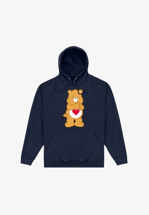 Hoodie bleu marine avec un graphique de ours en cartoon ayant un cœur sur le ventre, cordons, poche avant, et poignets et ourlet côtelés.