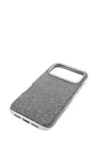 Etui na telefon o teksturowanej szarej powierzchni, z jasnoszarym obszyciem i precyzyjnymi wycięciami na przyciski oraz porty.