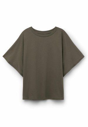 T-shirt oversize verde oliva a maniche corte con scollo rotondo e vestibilità ampia.