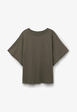 T-shirt oversize verde oliva a maniche corte con scollo rotondo e vestibilità ampia.