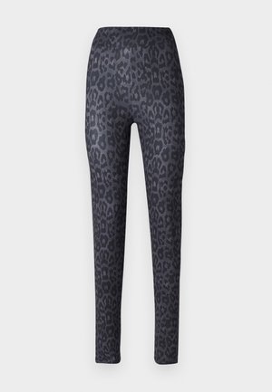 Juodi leggingai su leopardų raštu. Pagaminti iš lygaus, tampraus audinio, turi aukštą juosmenį ir prigludusią formą.