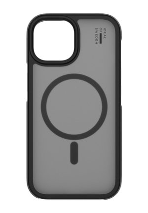 Handyhülle mit schwarzem Rand, grauem Rücken, MagSafe-kompatiblem Kreis- und Liniendesign sowie dem "Ideal of Sweden"-Logo in der oberen rechten Ecke.