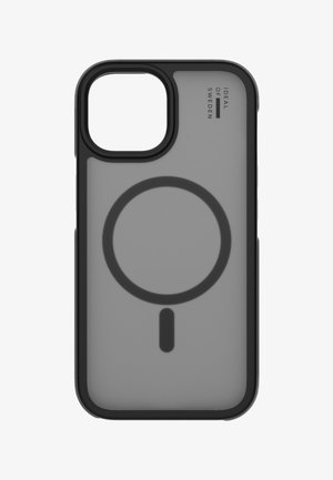 Etui na telefon z czarną ramką, szarym tyłem, wzorem koła i linii kompatybilnym z MagSafe oraz logo "Ideal of Sweden" w prawym górnym rogu.