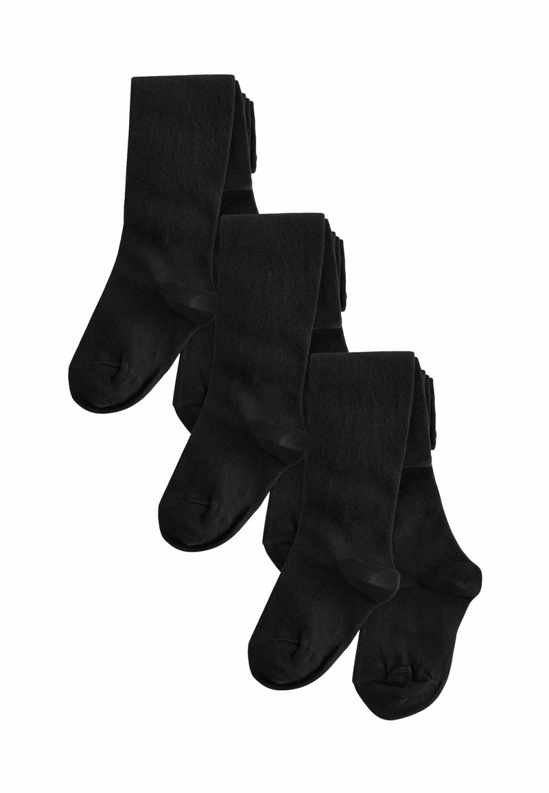 Ensemble de quatre collants en coton noir. Présentent une texture lisse, une taille élastique et un embout renforcé. Couleur uniforme avec un léger éclat.