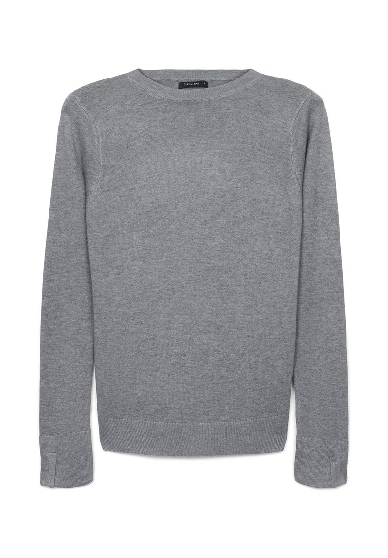 Grau Sweatshirt aus weichem Stoff, mit rundem Ausschnitt, langen Ärmeln, gerippten Bündchen und einem gerippten Saum, entworfen in einer klassischen Silhouette.