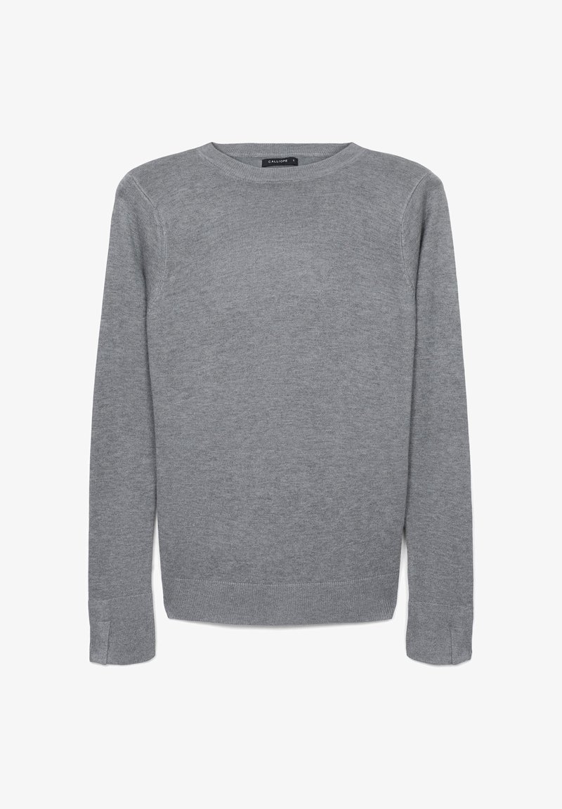Grau Sweatshirt aus weichem Stoff, mit rundem Ausschnitt, langen Ärmeln, gerippten Bündchen und einem gerippten Saum, entworfen in einer klassischen Silhouette.