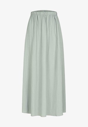 Svijetlozeleni, suknja do koljena izrađena od teksturirane tkanine. Ima elastičnu waistbandu i lepršavi siluetu s mekanim drapiranjima.