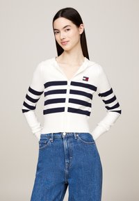 Tommy Jeans ZIP BADGE HOOD - Cardigan - ancient white stripe