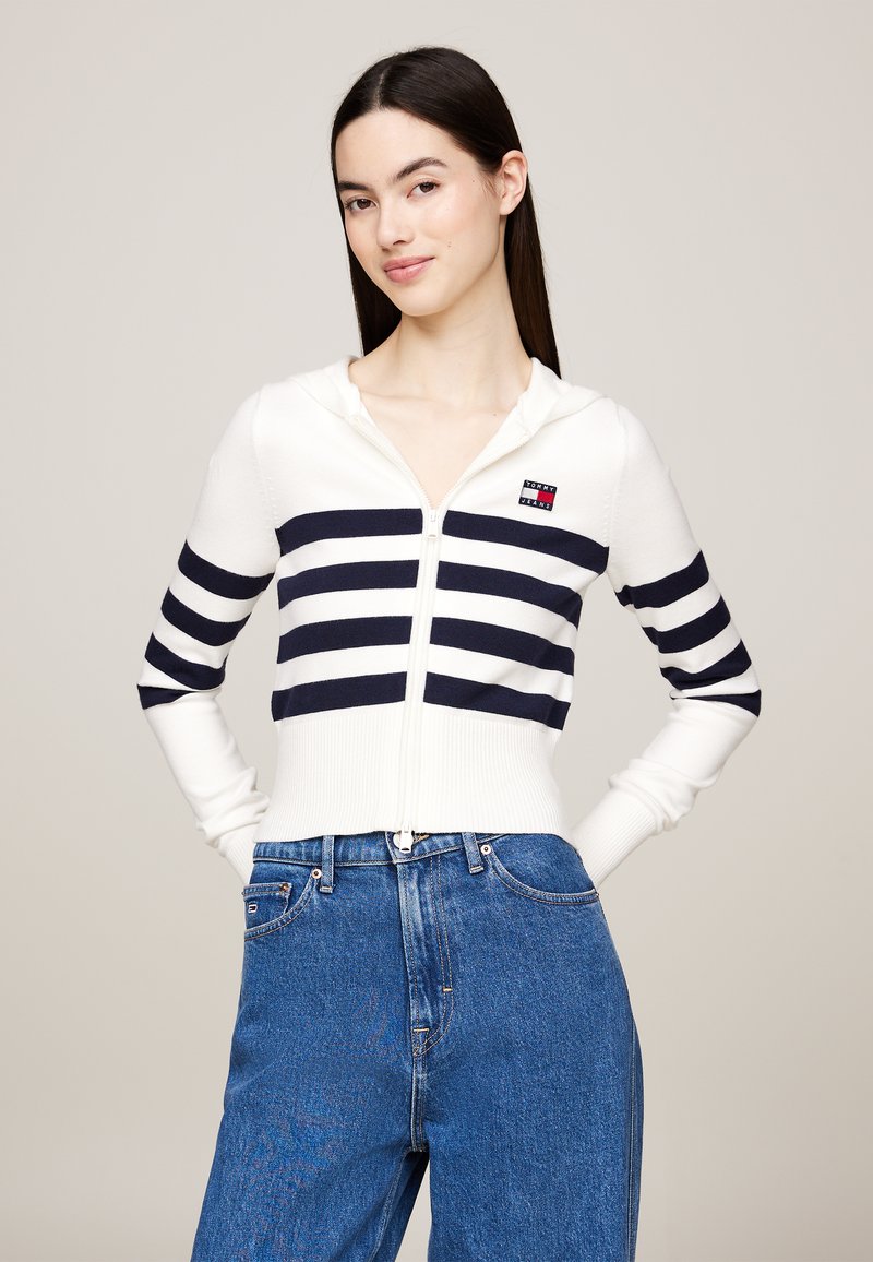 Tommy Jeans ZIP BADGE HOOD - Cardigan - ancient white stripe