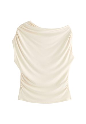 Kremfarvet top med draperet design, korte ærmer og gathered detaljer på siderne, lavet af glat og let stof.
