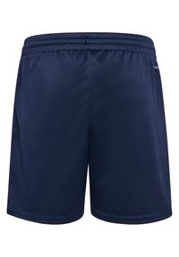 Marinblå träningsshorts av slät, lättviktsmaterial. Har resårmidja och sydda fållar. Enkla och funktionella i designen.