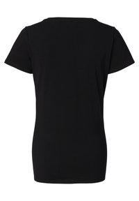 Sort kortærmet t-shirt lavet af blødt, glat bomuld. Har en rund halsudskæring og et enkelt, tætsiddende design uden yderligere mønstre eller udsmykninger.