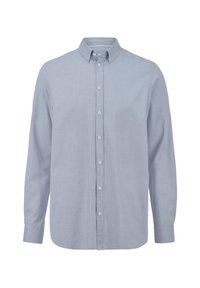 Lichtblauw overhemd met lange mouwen, button-down kraag, zachte textuur en een voorpand met gelijkmatig verdeelde knopen.