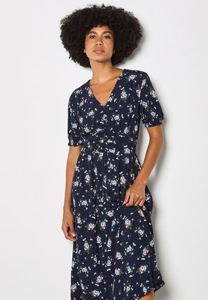 FLORAL PRINT MIDI - Vestido camisero - navy