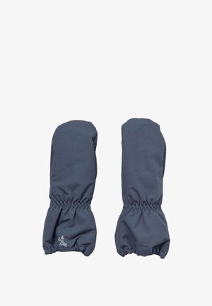 Pelēkas cimdi ar teksturētu audumu, elastīgu aproci un nelielu logo detaļu. Noapaļota forma, kas paredzēta roku aizsardzībai un siltumam.