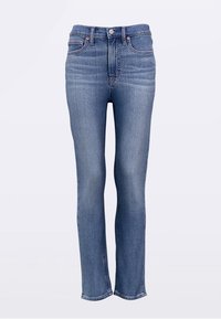 Svetlo modre kavbojke z visokim pasom iz jeansa. Prilegajoč dizajn z ravnimi hlačnicami, podrobno šivanje in pet žepov.