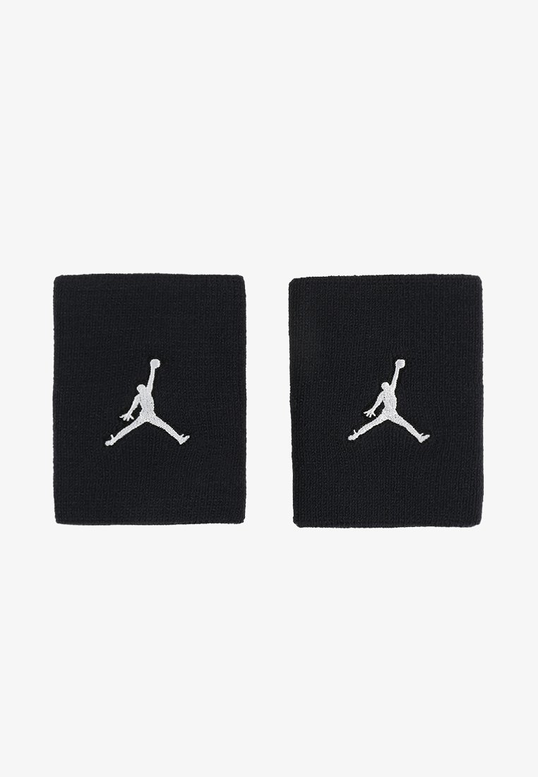 Crni narukvice od pletiva pamuka, s istaknutim bijelim Jordan logotipom na svakoj. Jednostavan pravokutni dizajn.